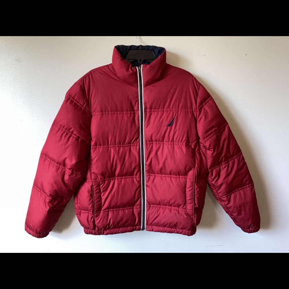 Nautica Red Puffer Jacket Medium Full Zip